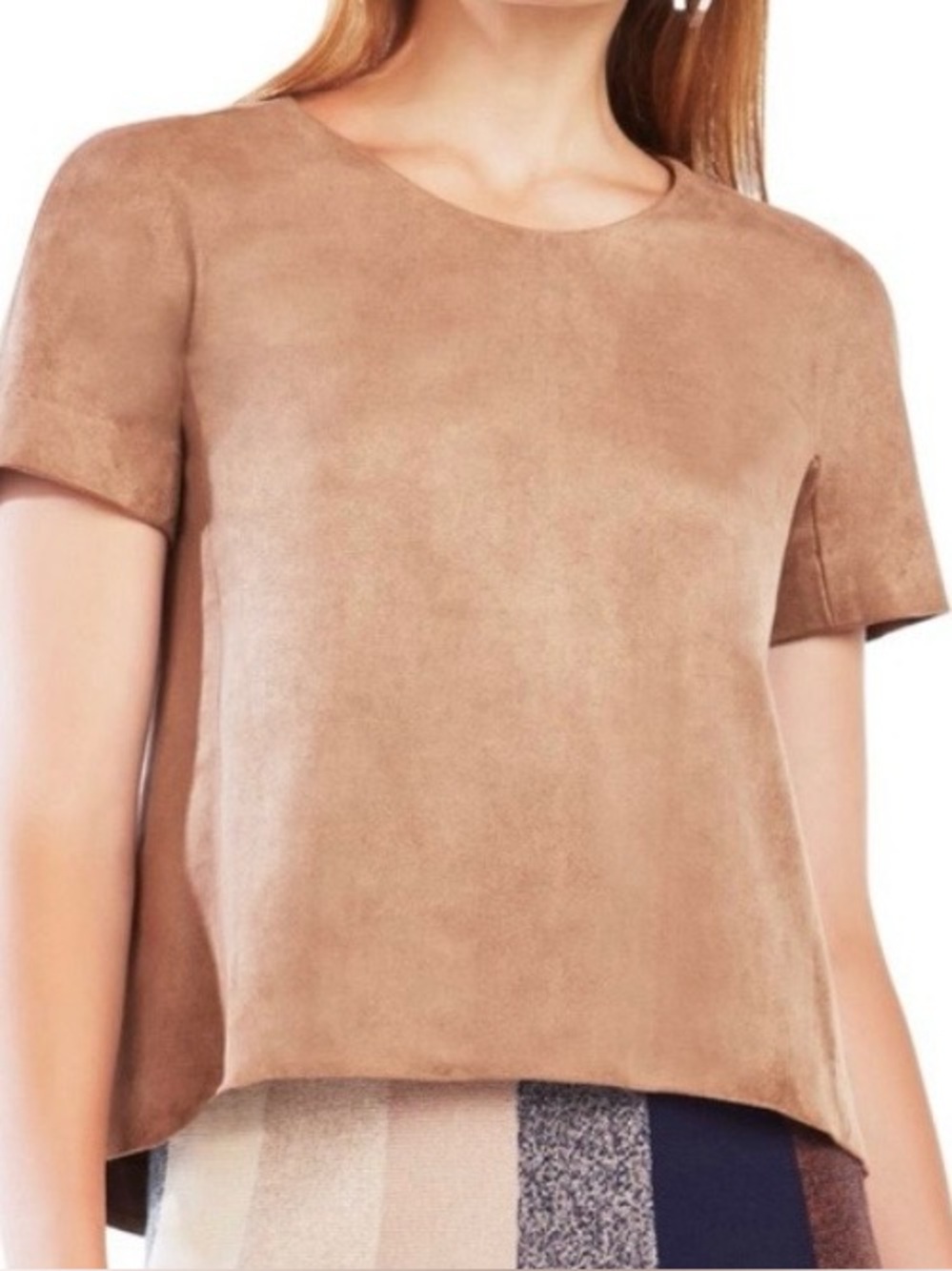 BCBGMaxAzria faux suede short sleeve textured top